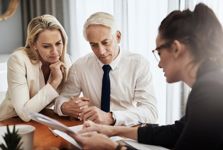 Couple listens to advisor explain contract terms