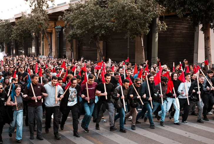 Crowd of protesters in Athens